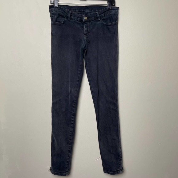 KSUBI Women's Distressed Black Mid Rise Skinny Jeans Zipper Cuff Logo US5/UK12